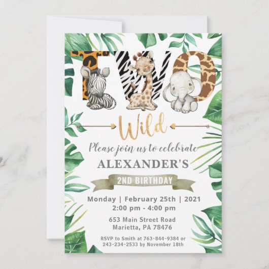 サファリツーワイルドセカンドバースデーパーティの招待状 招待状 (正面)