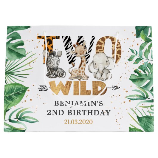 サファリツーワイルドセカンドバースデーパーティーラージ抱き枕 ラージペーパーバッグ (正面)