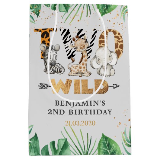 サファリツーワイルドバースデーパーティミディアム抱き枕 ミディアムペーパーバッグ (正面)