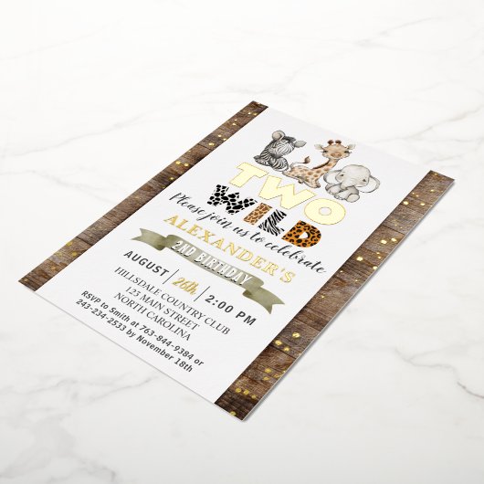 サファリツーワイルドバースデーパーティ実在金ゴールド 箔招待状 (回転した状態)