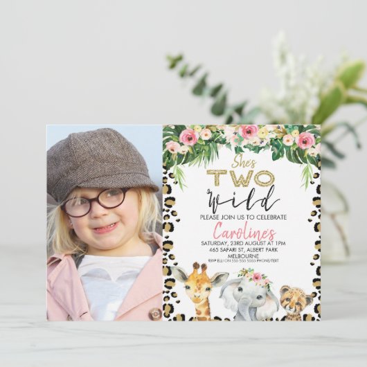 サファリツーワイルドフォト誕生日招待状フォーガール 招待状 (スタンド正面)