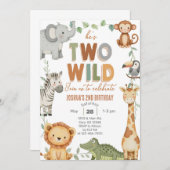サファリツーワイルドボーイ2歳の誕生日招待状。 招待状 (正面/裏面)