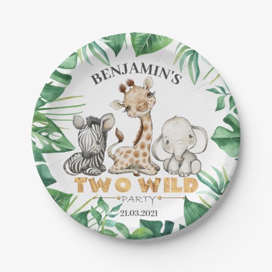 サファリツーワイルド誕生日紙プレート ペーパープレート (正面)