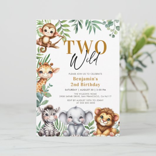 サファリツーワイルド |ジャングル動物の少年の誕生日 招待状 (スタンド正面)