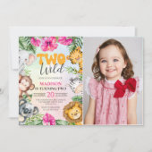 サファリツーワイルド 2歳 女の子 誕生日写真 招待状 (正面)