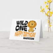 サファリテーマの1歳の誕生日おめでとう カード (黄色い花)