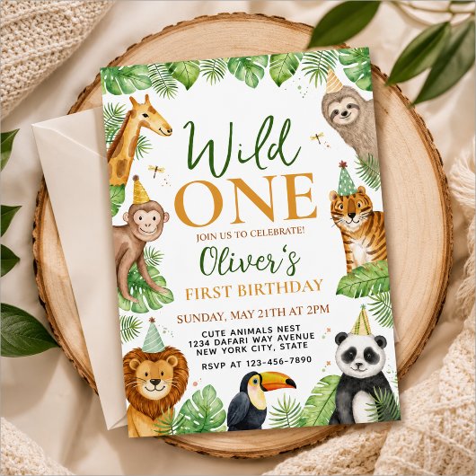 サファリテーマの1歳の誕生日 招待状