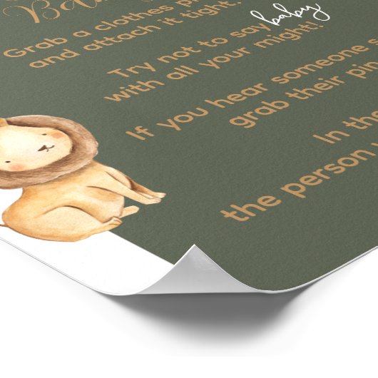 サファリテーマは赤ちゃんシャワーゲームのサインを言わない ポスター (角)