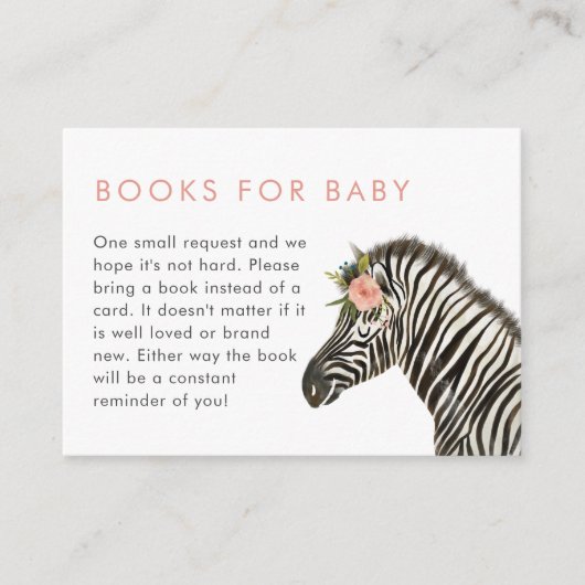 サファリテーマガールベビーシャワーブックリクエスト エンクロージャーカード (正面)