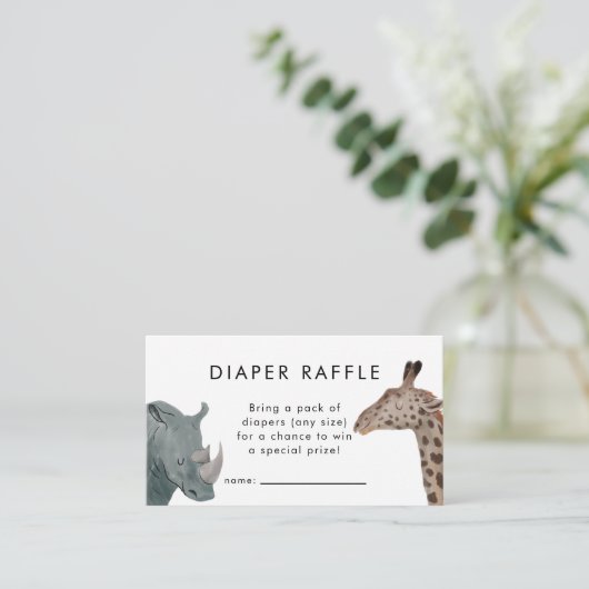 サファリテーマベビーシャワーおむつラッフルチケット エンクロージャーカード (スタンド正面)
