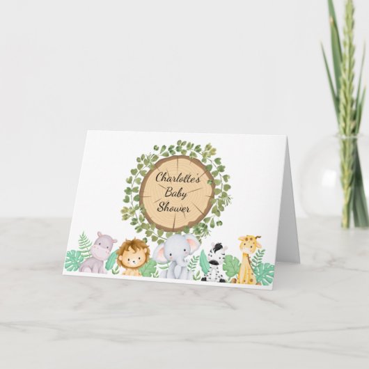 サファリテーマベビーシャワー折り畳み招待状 シーズンカード (正面)
