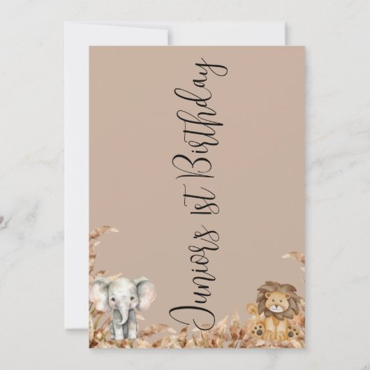 サファリテーマワイルドワン第1子供の誕生日招待状 招待状 (裏面)
