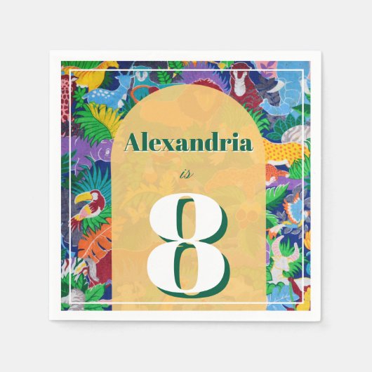 サファリテーマ誕生日カスタムの年齢の名前 スタンダードカクテルナプキン (正面)