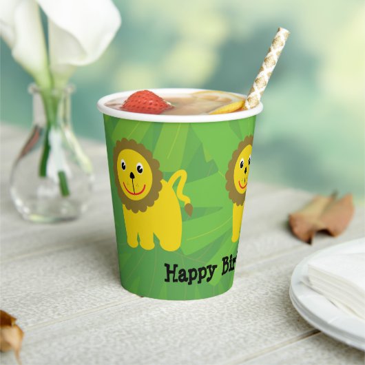 サファリテーマ誕生日ライオン 紙コップ (インサイチュ)