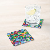 サファリテーマ誕生日レインボーカラフルパーティー スクエアペーパーコースター (インサイチュ)