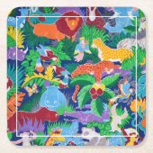 サファリテーマ誕生日レインボーカラフルパーティー スクエアペーパーコースター (正面)