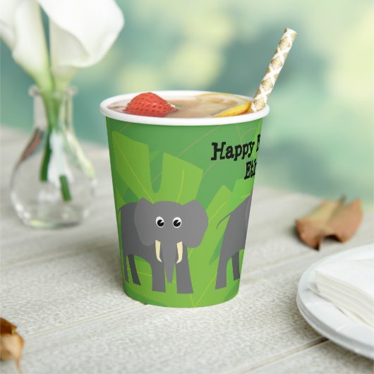 サファリテーマ誕生日 – ゾウ 紙コップ (インサイチュ)