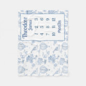 サファリトイレマイルストーンブランケット、男の赤ちゃんブルートイル フリースブランケット (正面)