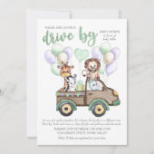 サファリトラックとかわいい動物のベビーシャワーで運転 招待状 (正面)