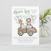 サファリトラックとかわいい動物のベビーシャワーで運転 招待状 (スタンド正面)