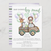 サファリトラックとかわいい動物のベビーシャワーを郵送 招待状 (正面/裏面)