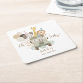 サファリトラックジャングル動物ボホベビーシャワー スクエアペーパーコースター (アングル)