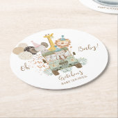 サファリトラックジャングル動物ボホベビーシャワー ラウンドペーパーコースター (アングル)
