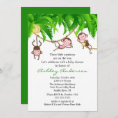 サファリトリプレットモンキーベビーシャワー招待状 招待状 (正面/裏面)