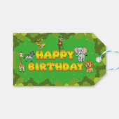 サファリトロピカルジャングルアニマルキュートグリーン誕生日 ギフトタグ (正面(横))