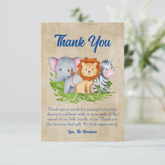 サファリトロピカルジャングルアニマルベイビーボーイシャワー サンキューカード (スタンド正面)