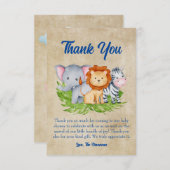 サファリトロピカルジャングル動物男の赤ちゃんシャワー サンキューカード (正面/裏面)