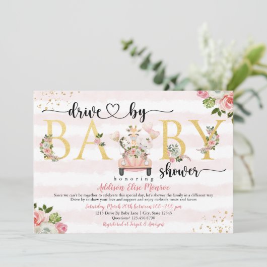サファリドライブバイベビーガールシャワー招待状 招待状 (スタンド正面)