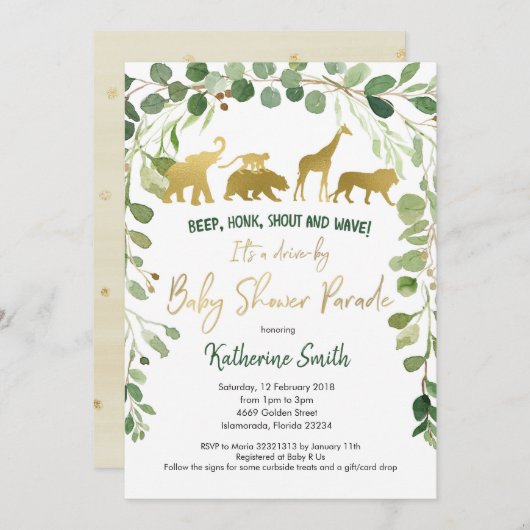 サファリドライブバイベビーシャワーパレード招待状 招待状 (正面/裏面)