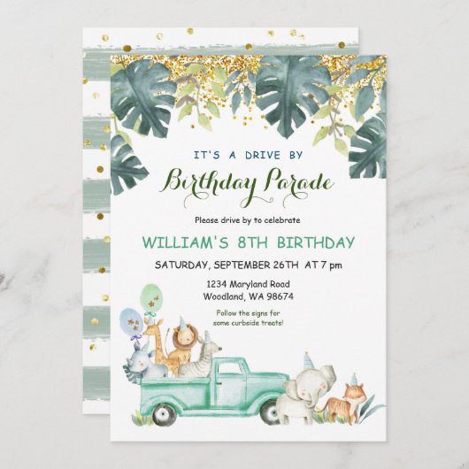 サファリドライブby誕生日パレード招待状 招待状 (正面/裏面)