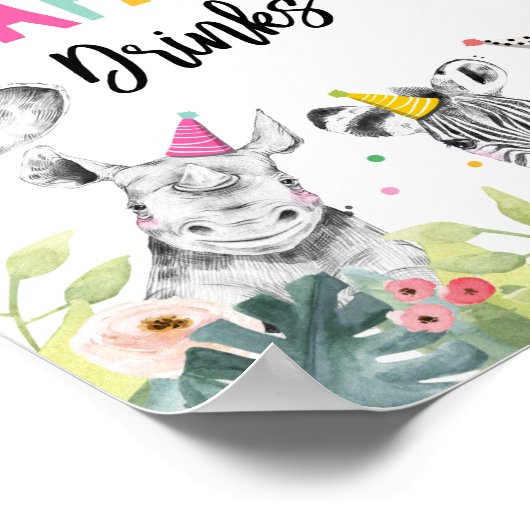 サファリドリンクサファリパーティー動物誕生日サイン ポスター (角)