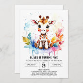 サファリドリームズキュートキリン誕生日 招待状 (正面/裏面)