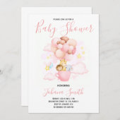 サファリバルーンピンクかわいいベビーシャワー招待状 招待状 (正面/裏面)