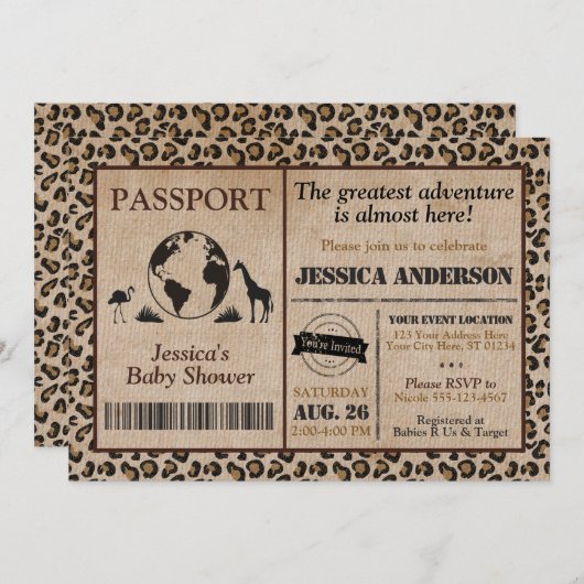 サファリパスポートベビーシャワー招待状 招待状 (正面/裏面)