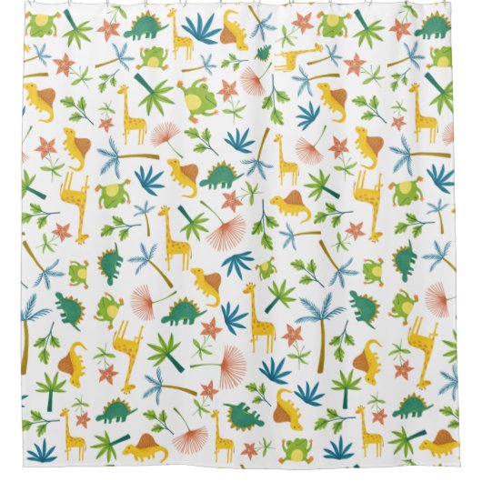 サファリパターンキリンかわいいジャングルキッズオレンジ シャワーカーテン (正面)