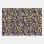 サファリパターントロピカルエキゾチック金ゴールドとネイビーブルー ラッピングペーパーシート (正面)