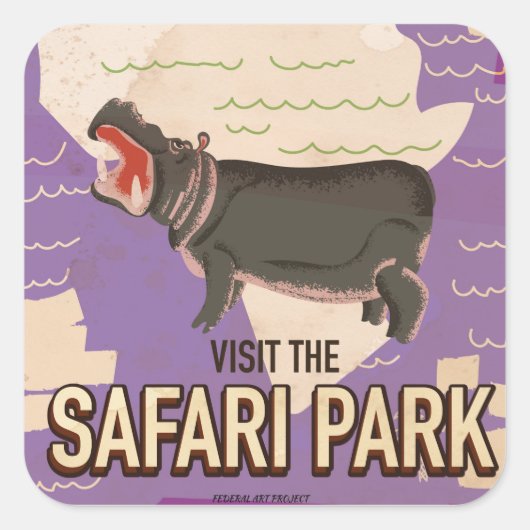 サファリパークのビンテージ旅行ポスター スクエアシール (正面)