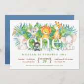 サファリパーク第1誕生日招待状 招待状 (正面/裏面)