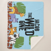 サファリパーソナライズされたアニマルイラストレーションワイルドワン シェルパブランケット (正面)