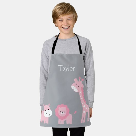サファリパーソナライズされたアニマルキッズエプロン エプロン (着用した状態)