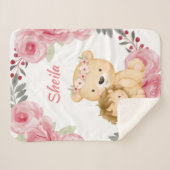 サファリパーソナライズされたアニマルズガールベビーブランケット シェルパブランケット (正面(横))
