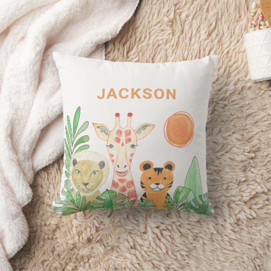 サファリパーソナライズされたアニマルチャイルド クッション (ブランケット)