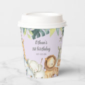 サファリパーソナライズされたジャングル動物1歳の誕生日p 紙コップ (正面)
