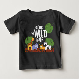 サファリパーソナライズされたワイルドワン1歳の誕生日 ベビーTシャツ
