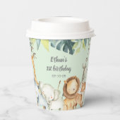 サファリパーソナライズされたーのジャングル動物のミント誕生日 紙コップ (裏面)