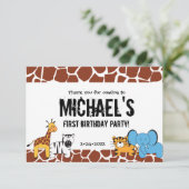 サファリパーソナライズされたーの最初の誕生日パーティー サンキューカード (スタンド正面)